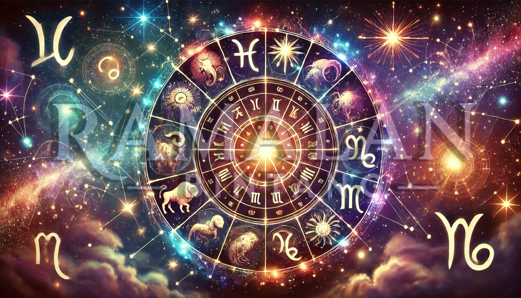 Gambar ini menampilkan semua 12 zodiak secara seimbang dengan latar belakang bertema kosmik yang cocok untuk artikel horoskop tanggal 16 Januari 2025